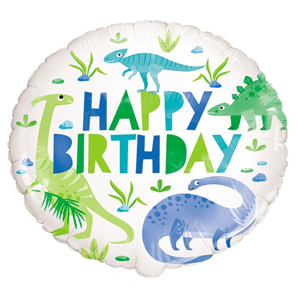 (image for) 18" Blue And Green Happy Birthday Dinosaur Foil Balloons