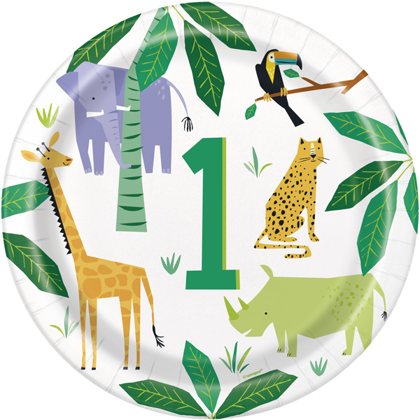 (image for) 9" Animal Safari1st Birthday Paper Plates 8pk