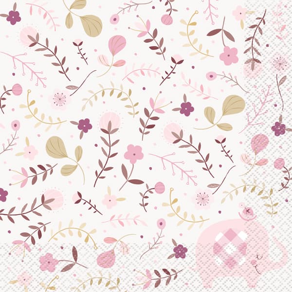 Pink Floral Elephant Lunch Napkins 16pk