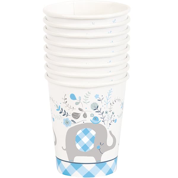 9oz Blue Floral Elephant Paper Cups 8pk