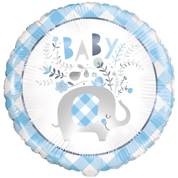 (image for) 18" Blue Floral Elephant Baby Shower Foil Balloons