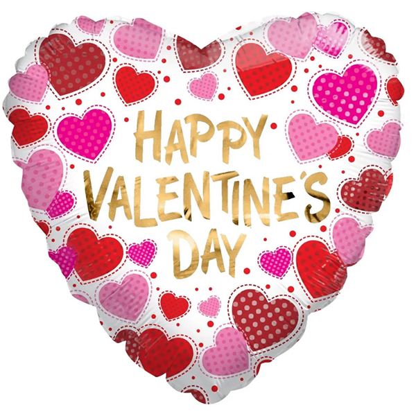 (image for) 18" Eco Happy Valentines Day Dots & Hearts Foil Balloons