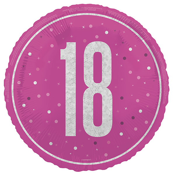 18" Pink & Silver Glitz Prism Happy 18th Birthday Foil Balloons