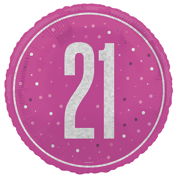 (image for) 18" Pink & Silver Glitz Happy 21st Birthday Foil Balloons