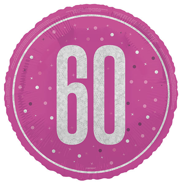 18" Pink & Silver Glitz Prism Happy 60th Birthday Foil Balloons