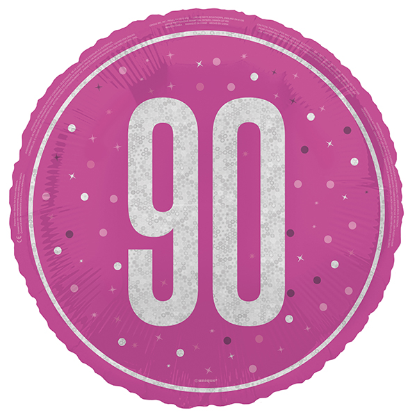 18" Pink & Silver Glitz Prism Happy 90th Birthday Foil Balloons