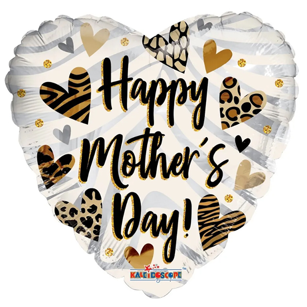 18" Eco Happy Mothers Day Animal Print Hearts Foil Balloons