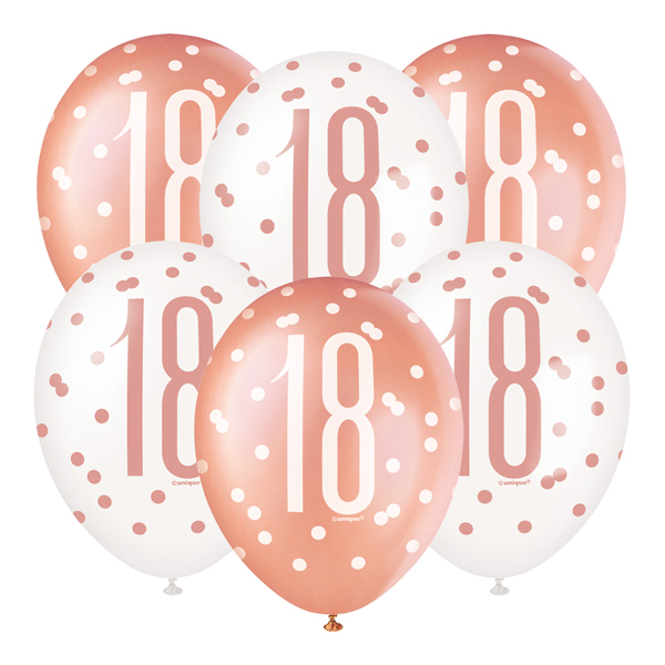 (image for) 12" Rose Gold Glitz 18th Birthday Latex Balloons 6pk