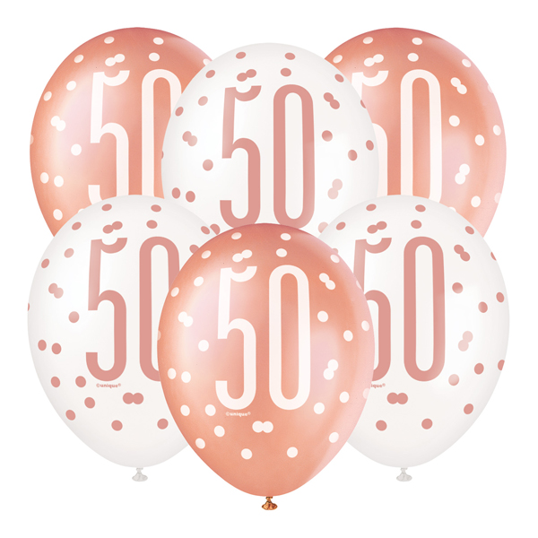 12" Rose Gold Glitz 50th Birthday Latex Balloons 6pk