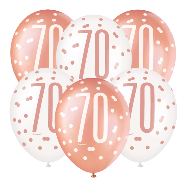 12" Rose Gold Glitz 70th Birthday Latex Balloons 6pk