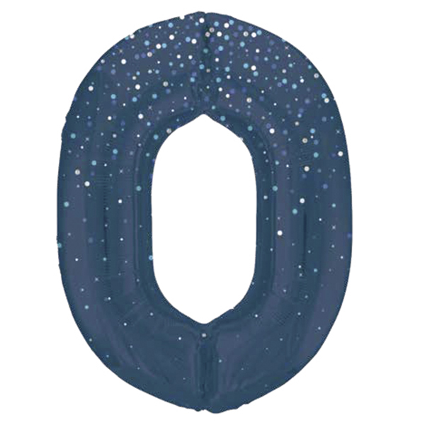 34" Blue Dot Glitz Prism Number 0 Supershape Balloons