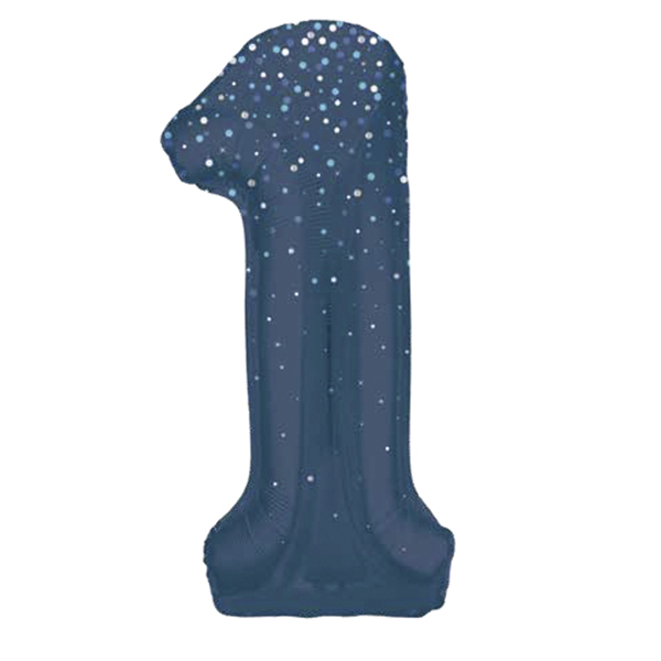 34" Blue Dot Glitz Prism Number 1 Supershape Balloons