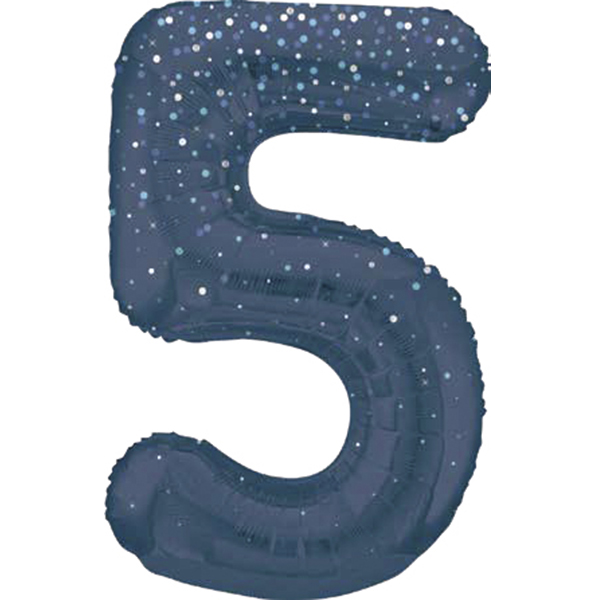 34" Blue Dot Glitz Prism Number 5 Supershape Balloons