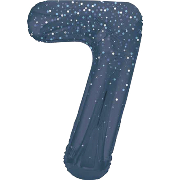 34" Blue Dot Glitz Prism Number 7 Supershape Balloons