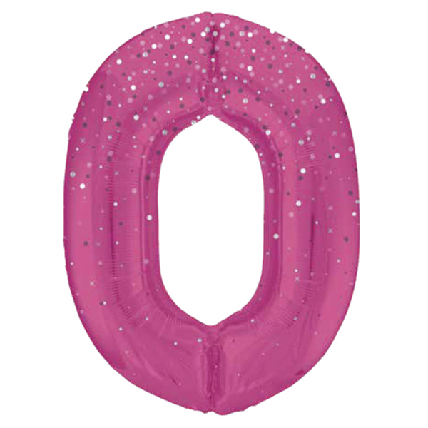 (image for) 34" Pink Dot Glitz Prism Number 0 Supershape Balloons