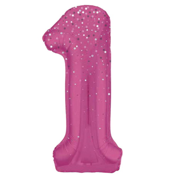 34" Pink Dot Glitz Prism Number 1 Supershape Balloons