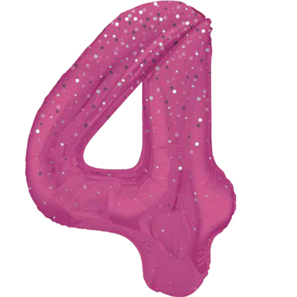 (image for) 34" Pink Dot Glitz Prism Number 4 Supershape Balloons