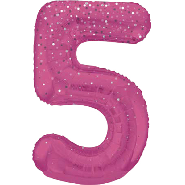 (image for) 34" Pink Dot Glitz Prism Number 5 Supershape Balloons