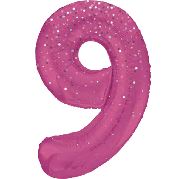 34" Pink Dot Glitz Prism Number 9 Supershape Balloons