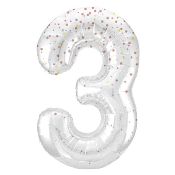 34" Rose Gold Dot Glitz Prism Number 3 Supershape Balloons