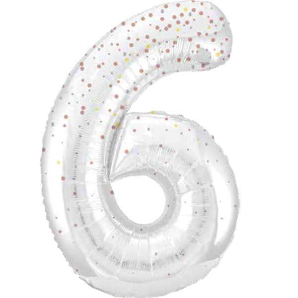 34" Rose Gold Dot Glitz Prism Number 6 Supershape Balloons