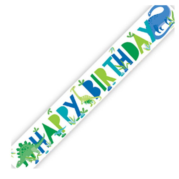 (image for) 9ft Blue & Green Happy Birthday Dino Foil Banner