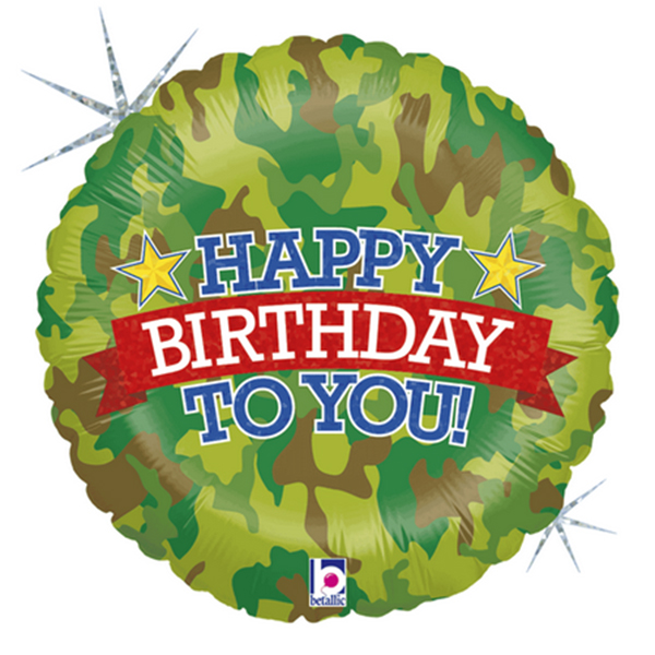 18" Camouflage Happy Birthday Holographic Foil Balloons