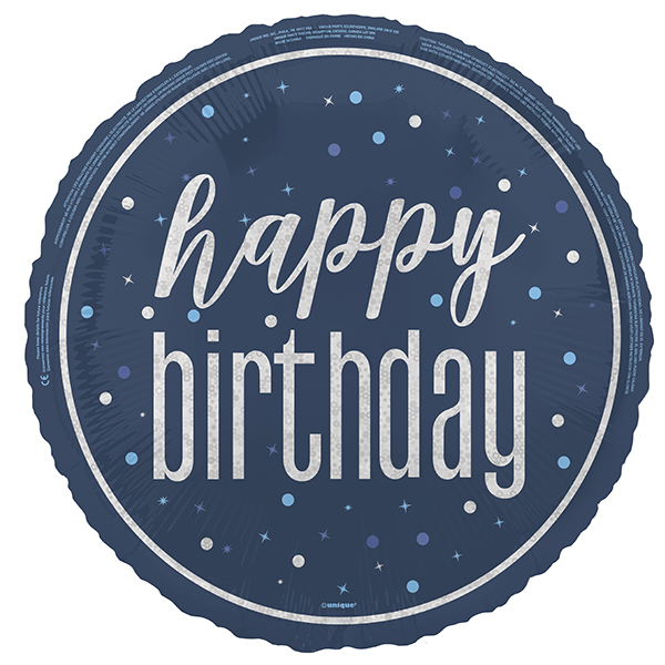 18" Blue Glitz Happy Birthday Foil Balloons