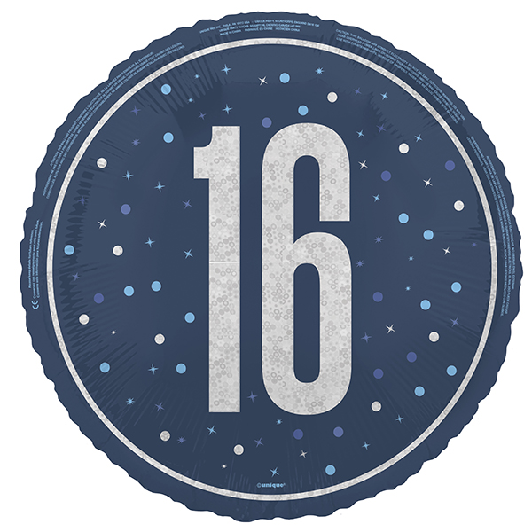 (image for) 18" Blue & Silver Glitz Prism Happy 16th Birthday Foil Balloons