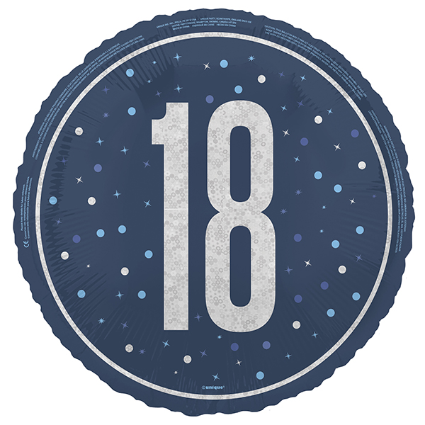 (image for) 18" Blue & Silver Glitz Prism Happy 18th Birthday Foil Balloons