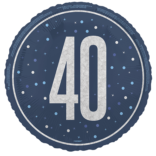 (image for) 18" Blue & Silver Glitz Prism Happy 40th Birthday Foil Balloons