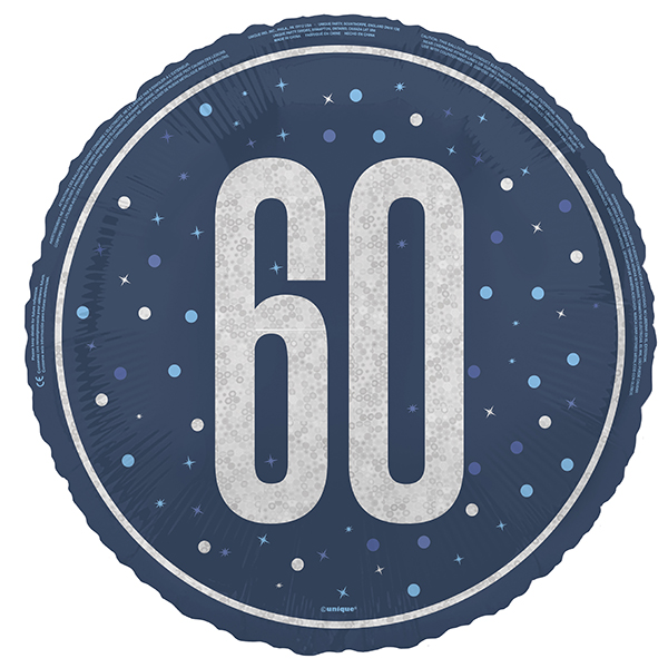 18" Blue & Silver Glitz Prism Happy 60th Birthday Foil Balloons