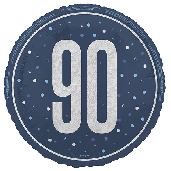 18" Blue & Silver Glitz Prism Happy 90th Birthday Foil Balloons