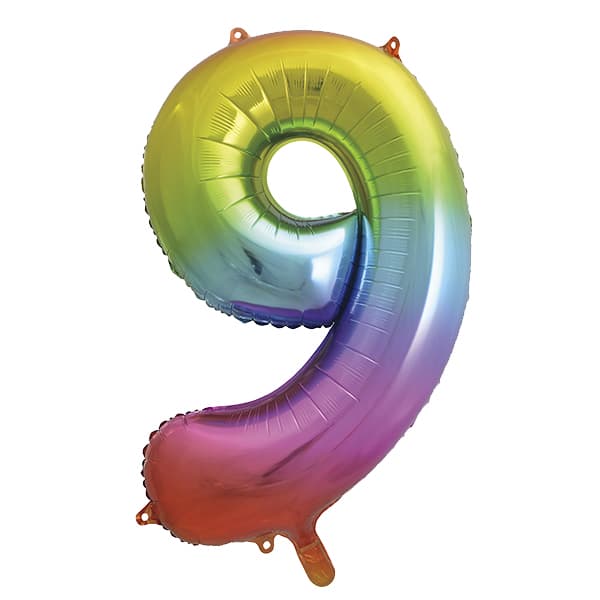 34" Unique Rainbow Number 9 Supershape Balloons