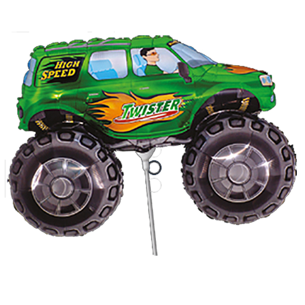 10" Green Big Wheels Monster Truck Air Fill Foil Balloons