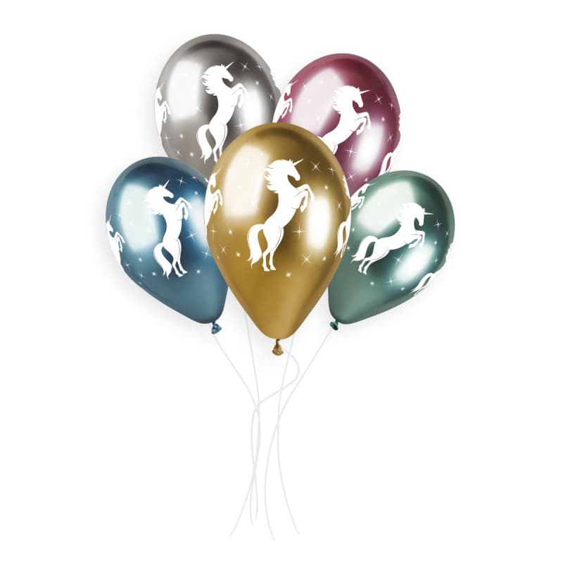 13" Shiny Unicorn Print Assorted Latex Balloons 25pk