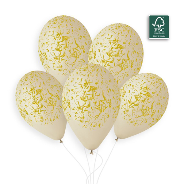 13" Latte With Gold Marble Latex Balloons 50pk