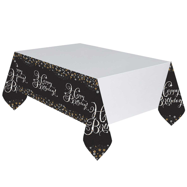 Gold Celebration Happy Birthday Plastic Tablecover 1pc