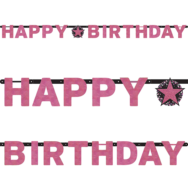 Happy Birthday Pink Sparkling Celebration Letter Banner
