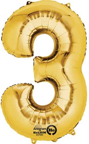 (image for) 16" Number 3 Gold Air Filled Balloons
