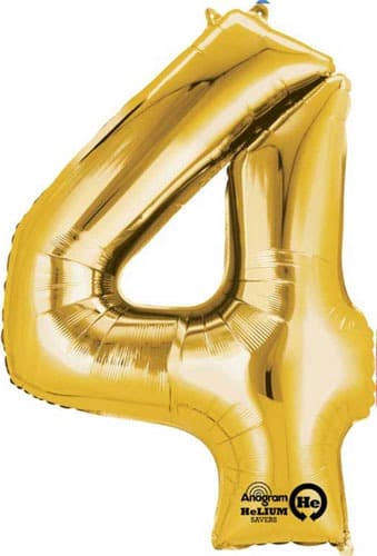 16" Number 4 Gold Air Filled Balloons