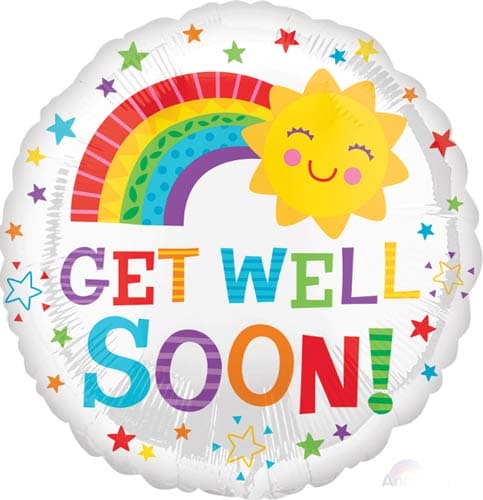 18" Get Well Soon Happy Sun Foil Balloons