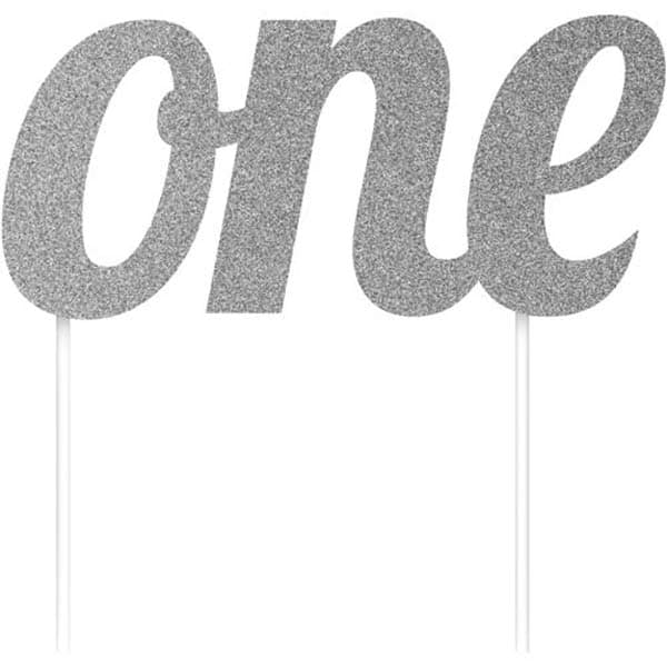 (image for) Silver Glitter One Cake Topper
