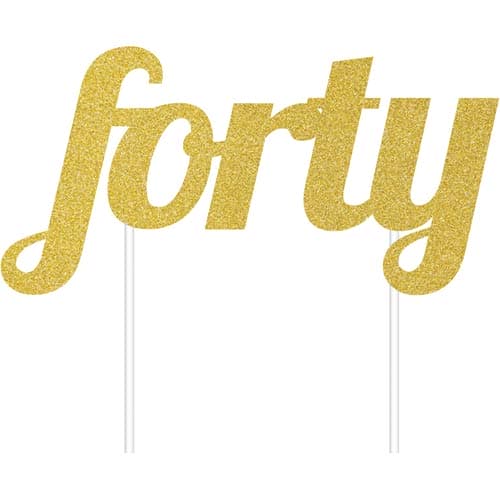 Forty Gold Glitter Cake Topper