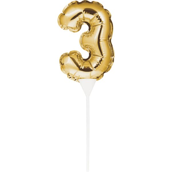 (image for) Gold Number 3 Self Inflating Balloon Cake Topper