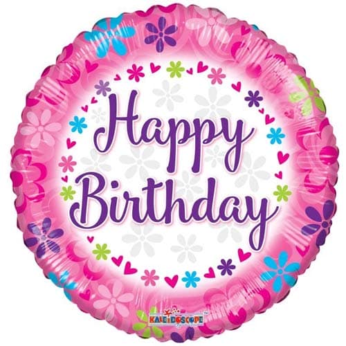 18" Happy Birthday Pink With Flowers Foil Balloons
