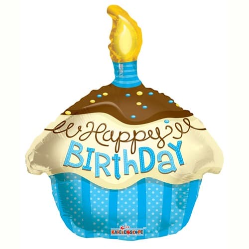 (image for) 18" Happy Birthday Blue Cupcake Foil Balloons