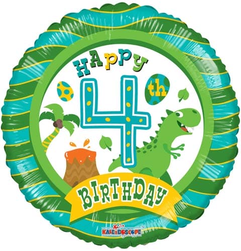 (image for) 18" Happy 4th Birthday Dinosaur Foil Balloons