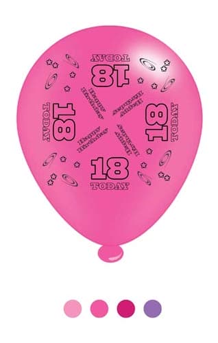 (image for) 10" Age 18 Pink Latex Balloons 6 Packs Of 8