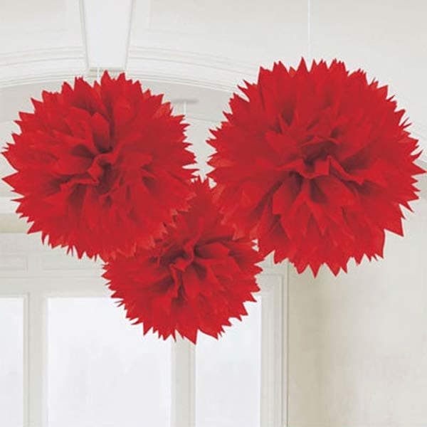 (image for) Red Fluffy Paper Decorations 3pk